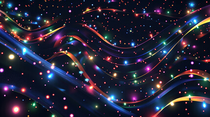 Obraz premium Midnight black with multicolored holiday lights, seamless magic.