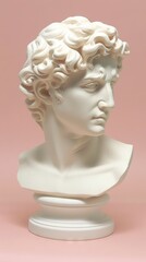 Ancient classical marble gypsum stoic, roman, greek bust, busts head sculpture against a colored background representing historical figures 