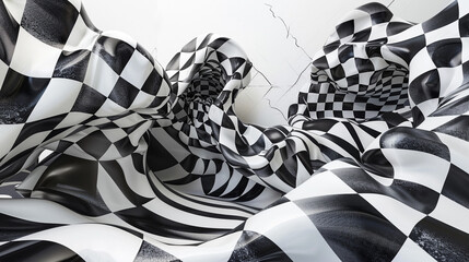 Tessellations in black and white, morphing shapes evoke movement.