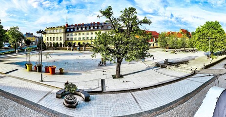 Jaslo, Poland - April 12, 2024:  Market Square - the central square of the city.