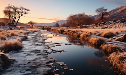 Stream Flowing Through Snow Covered Field