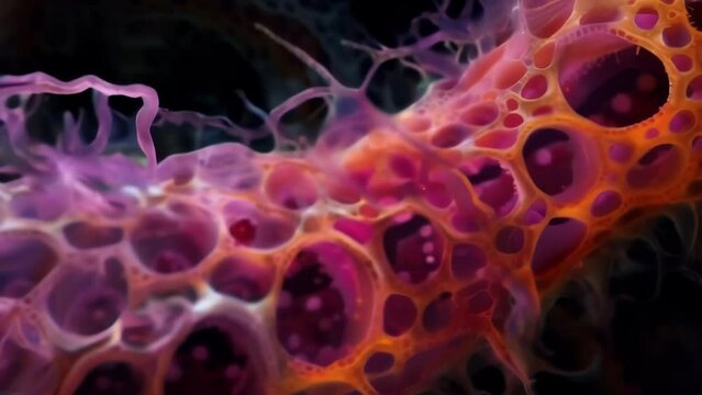 The intricate internal structure of a Euglenoid is revealed in stunning detail in this microscopy image showcasing its cytoskeleton . AI generation.