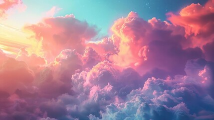 The sky is filled with pink and purple clouds , creating a dreamy and colorful atmosphere