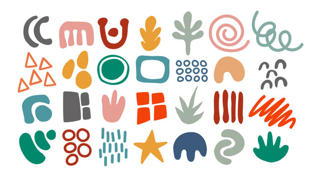 Set of various colorful hand drawn abstract shapes for creative graphic design. Vector illustration.