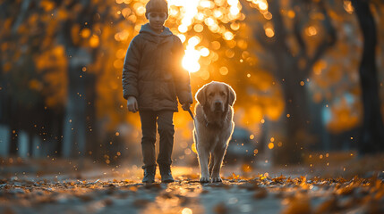 Boy and dog. - obrazy, fototapety, plakaty