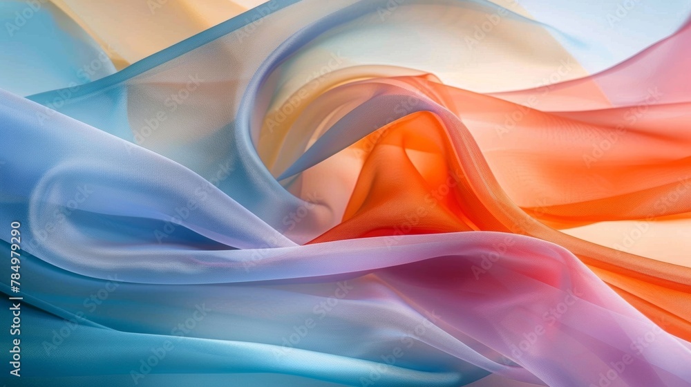 Poster abstract background with vibrant blue and orange fabric waves creating a dynamic and artistic patter