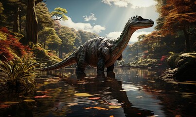 Dinosaur Standing in Water - obrazy, fototapety, plakaty