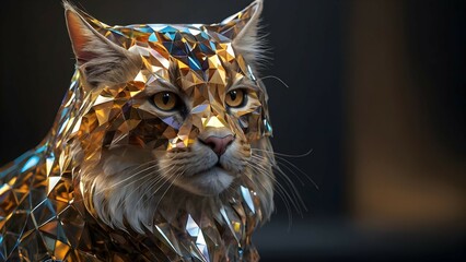 Imagina un gato con la forma y elegancia de un grifo, pero hecho completamente de cristal. Este ser mágico tiene líneas finas y detalladas que imitan las características de un grifo, como la cabeza de - obrazy, fototapety, plakaty