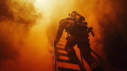 The intense moment a firefighter rescues a trapped individual from a smoke-filled building, a powerful display of heroism and compassion.