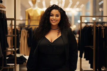  Fashionable Plus-Size Woman Smiling Confidently While Shopping in a Boutique