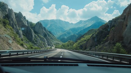 View of the mountain landscape from the car. Generative AI - 784982418