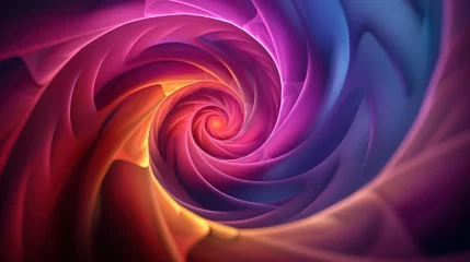 Gordijnen Bright orange purple flowing wavy spiral abstract background. Generative AI © saicle