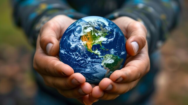 Earth Globe: A close-up photo of a hands holding a small Earth globe