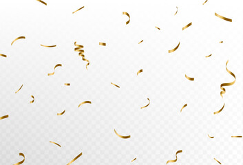 Confetti explosion on transparent background. Shiny golden paper cuts that fly . vector - obrazy, fototapety, plakaty