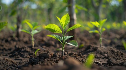 Environmental Conservation: A photo of a deforested area with tree saplings being planted