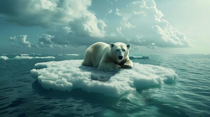 Environmental Conservation: A photo of a polar bear on a melting ice floe - obrazy, fototapety, plakaty