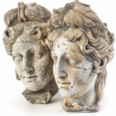 Obraz premium Ancient classical marble gypsum stoic, roman, greek bust, busts head sculpture against a colored background representing historical figures 