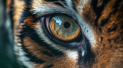 Eyes and Wildlife: A macro close-up photo of a tigers eye - obrazy, fototapety, plakaty
