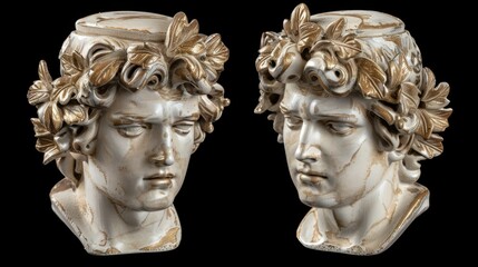 Obraz premium Ancient classical marble gypsum stoic, roman, greek bust, busts head sculpture against a colored background representing historical figures 