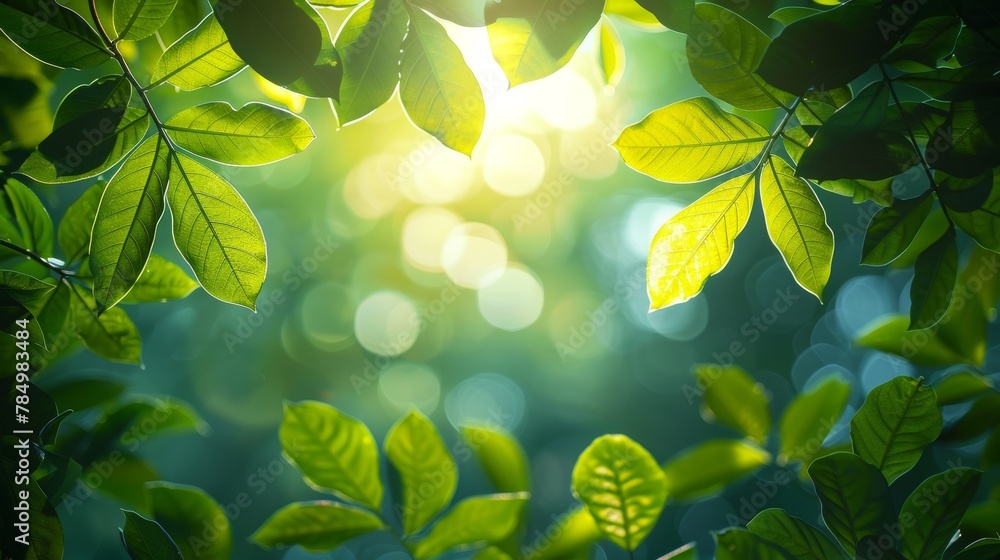 Poster foliage backgrounds: an image of a tree canopy with sunlight filtering through the leaves