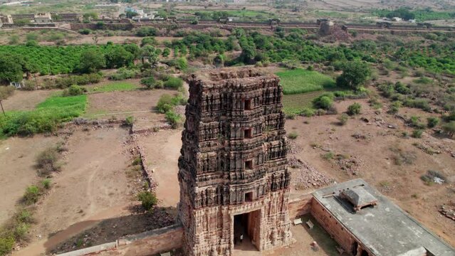 gandikota Madhavaraya Swamy Temple entrance arch, pull down drone shot at andhra pradesh, india