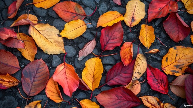 Seasonal Leaves: A photo of fallen leaves on the ground, with vibrant colors of red