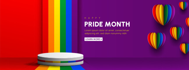 happy pride month cover banner, lgbtq rights pride month web landing page, lgbt rainbow colored