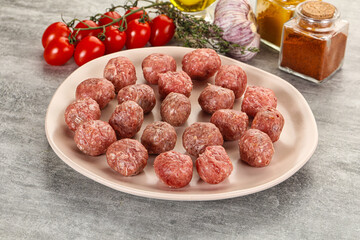 Uncooked raw beef meatball minced
