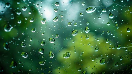 Water Droplets: A macro close-up photo of water droplets on a windowpane