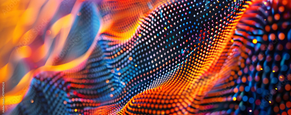 Poster particle space lines background 3d rendering, background of abstract polka dot particles with techno