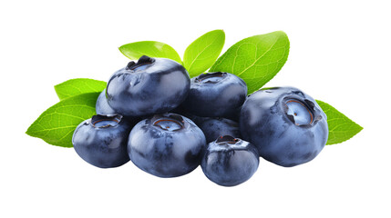 Fototapeta premium Fresh blueberries with vibrant green leaves isolated on transparent background