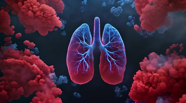 background Lung virus. Covid-19 virus cells in human lungs. Infected lungs medical concept. 