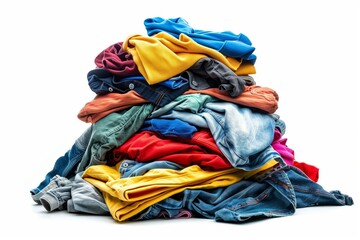 Heap of colorful casual clothes on white