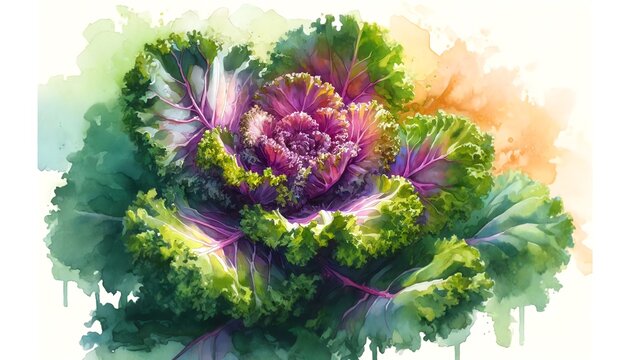 Watercolor Painting of Kale