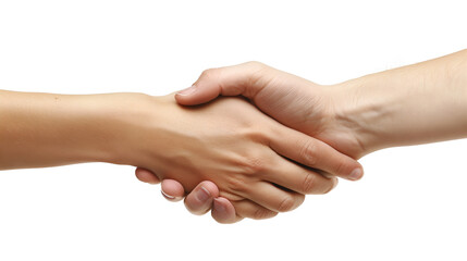 Handshake of two people on a white background. Isolated.