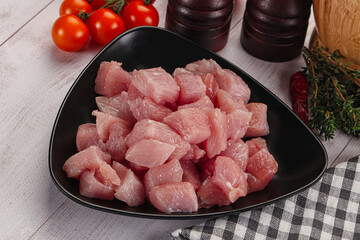 Diced raw turkey fillet cubes