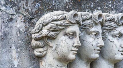 Ancient classical marble gypsum stoic, roman, greek bust, busts head sculpture against a colored background representing historical figures 