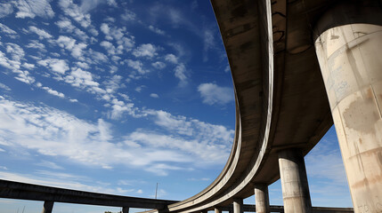 Highway viaduct overpass with blue sky and white clouds