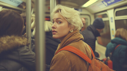 Woman waiting train.