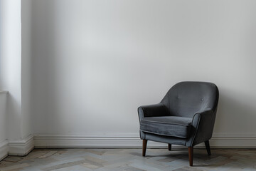Beautiful modern grey armchair interior and beautiful lighting copy space