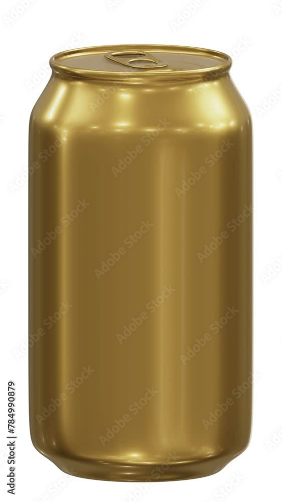 Poster vertical video. realistic looping 3d animation of the spinning blank brass drink can demonstration r