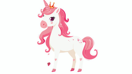 Cartoon cute unicorn with crown on white background.