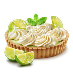  Refreshing Key Lime Pie with Whipped Cream Topping and Lime Slices on White