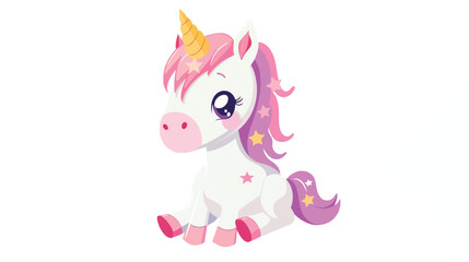 Cartoon cute unicorn with crown on white background.