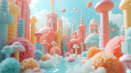 The wonderful sight of 3D candy world - obrazy, fototapety, plakaty