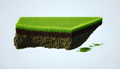 Floating-slice-of-land-with-green-grass-surface-and-soil-section--Flying-land-grass-texture-and-empty-grass-field-isolated--3d-rendered--isolated-grass-field-flying-in-air-with-clouds