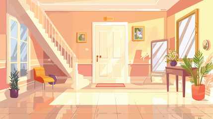 Cartoon house hallway and living room interior design