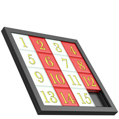 3D rendering illustration of a game of fifteen puzzle