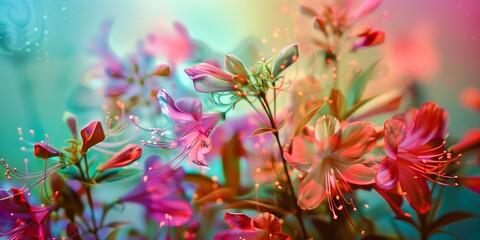Dynamic technology powered by nature flowers science background vivid colors wallpaper lights effect dimensions concept 