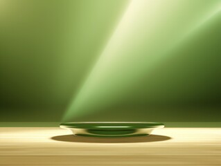 3D rendering of light olive background with spotlight shining down on the center